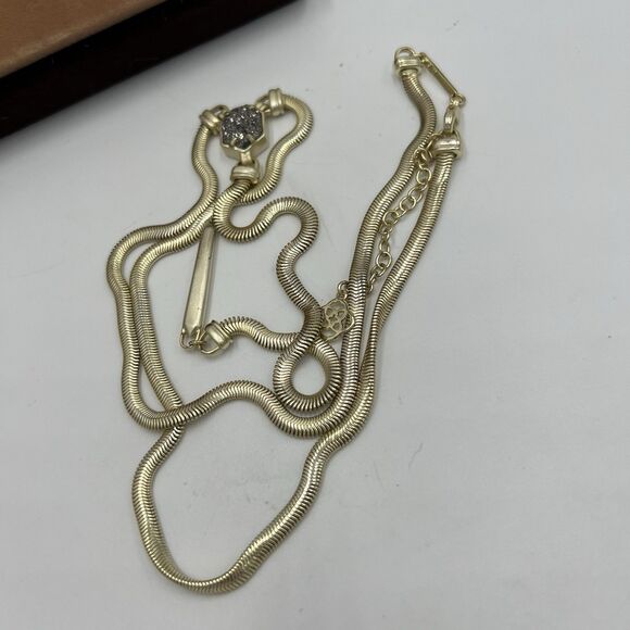 Kendra Scott Starla Y Necklace 21" Long Druzy Stone Gold Tone Long Line Sexy - Picture 8 of 11